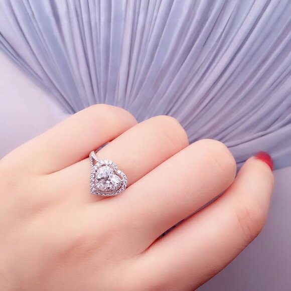 ✨Sweet Pure CZ Double Layer Cross Fashion Heart Rings for Women, MARR9016 - Picture 5 of 9